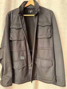 OBEY Propaganda Pebbled Faux Leather Hooded M65 Field Jacket Black